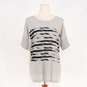 CARLISLE COLLECTION Silk Cashmere Short-Sleeved Sweater Gray/Cream Size M